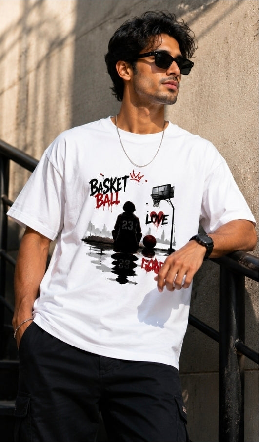 Basketball Love Oversized White Graphic T-Shirt For UNISEX