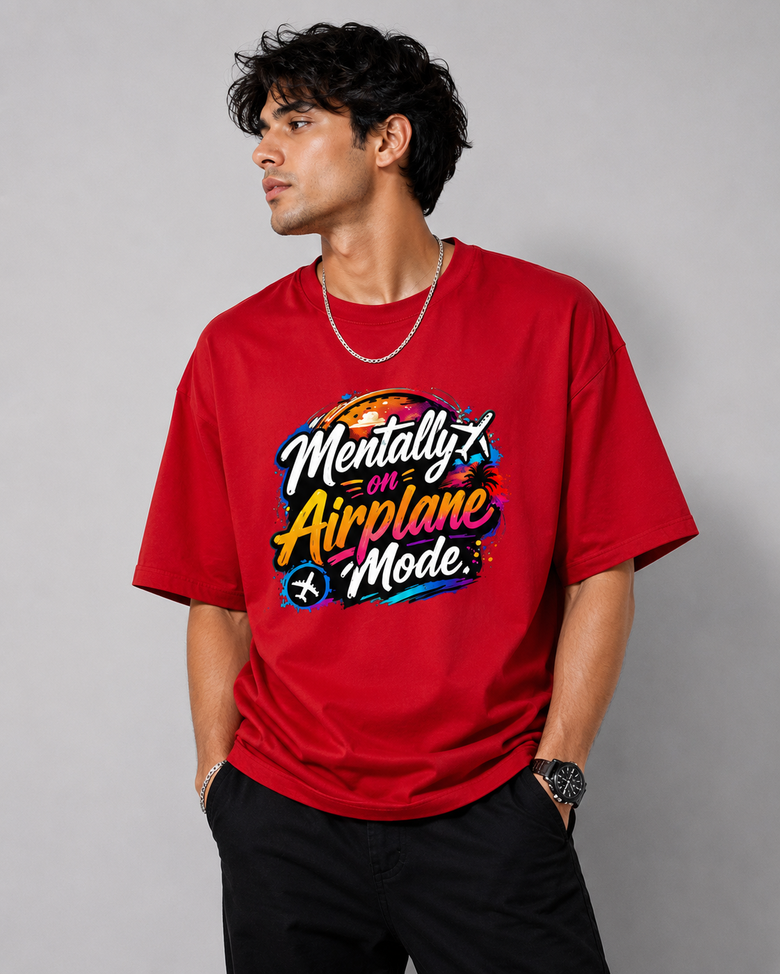Mentally on Airplane Mode Graphic Streetwear Unisex Oversized T-Shirt