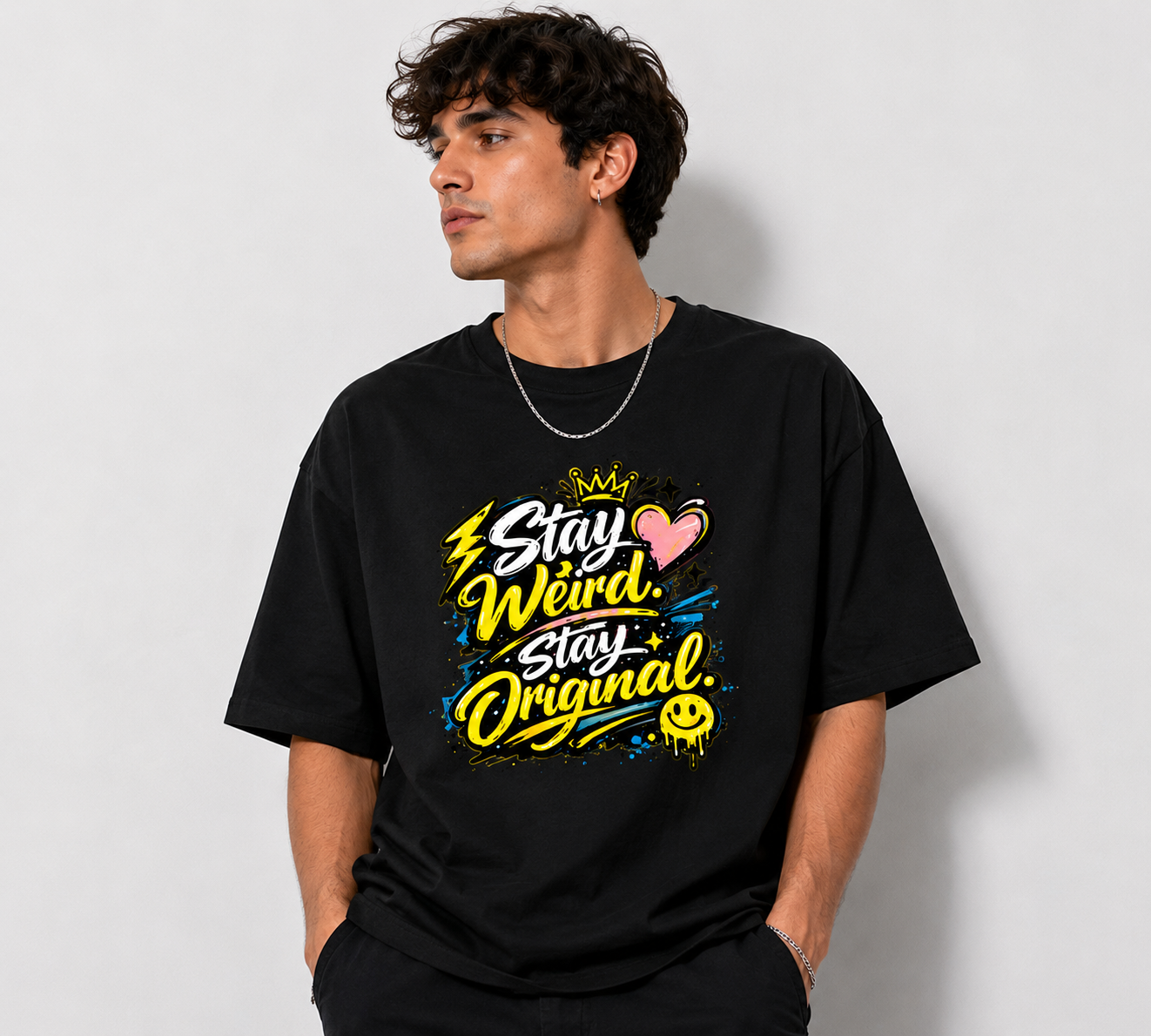 Stay Weird Stay Original Graphic Streetwear  Unisex Oversized T-Shirt