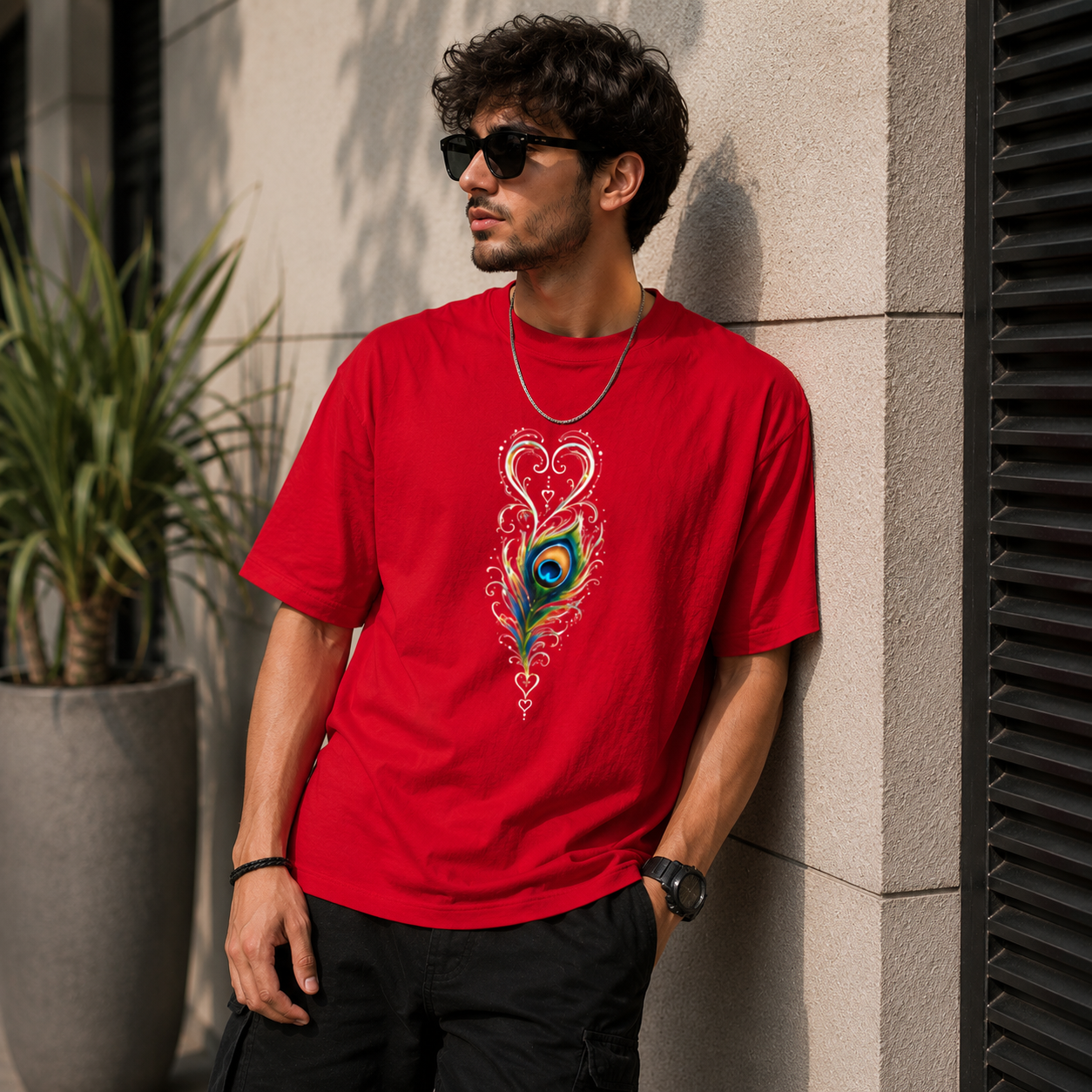 Peacock Feather Heart Art Unisex Classic Crew T-Shirt for Men & Women