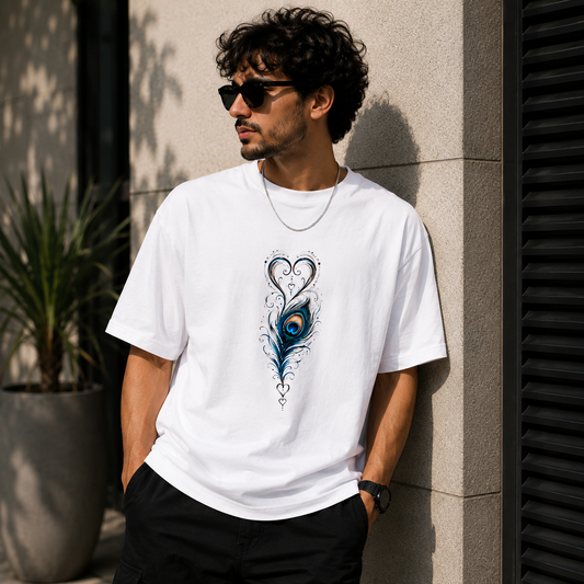 Peacock Feather Heart Art Unisex Classic Crew T-Shirt for Men & Women