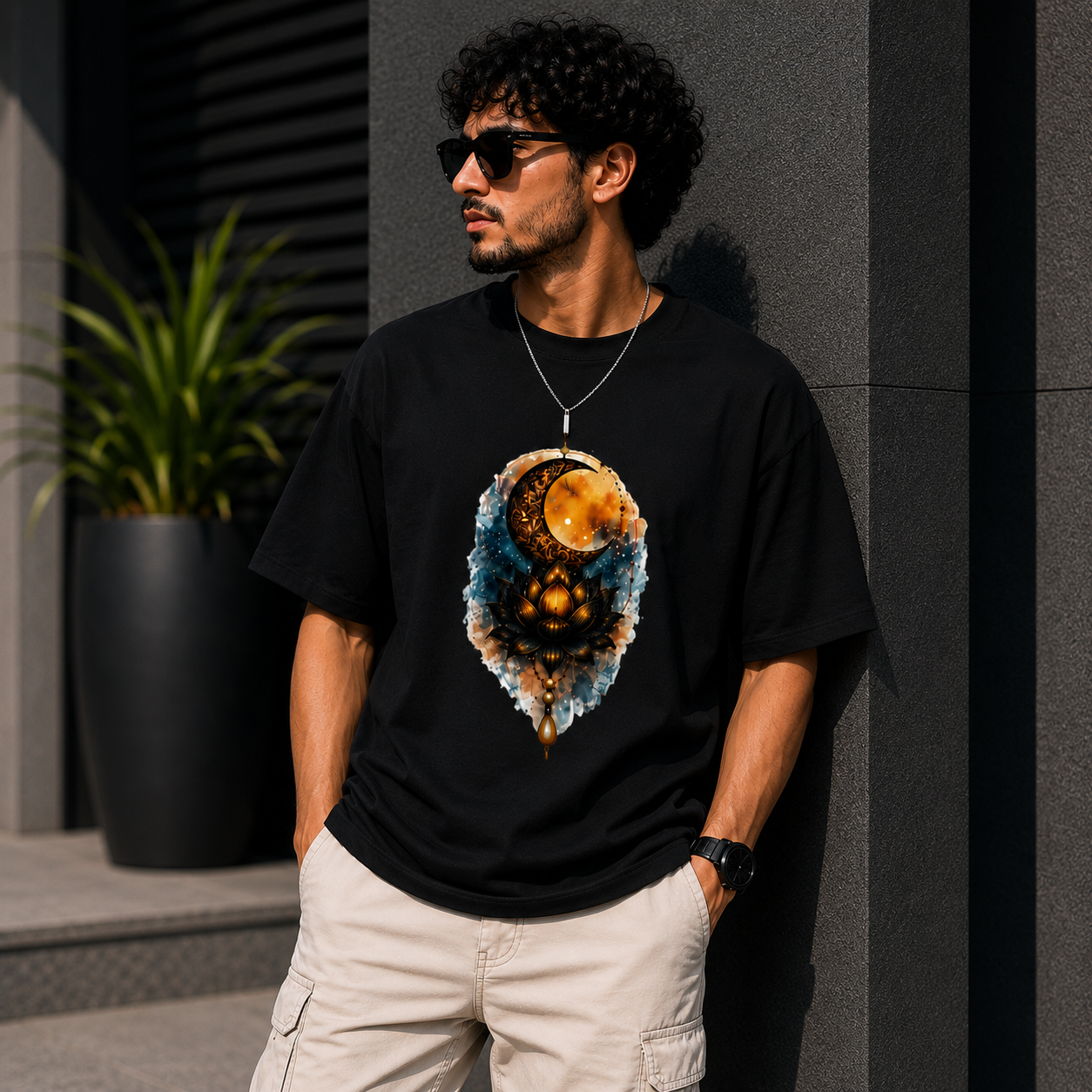 Moon Energy Oversized White Spiritual Graphic T-Shirt for Men & Women