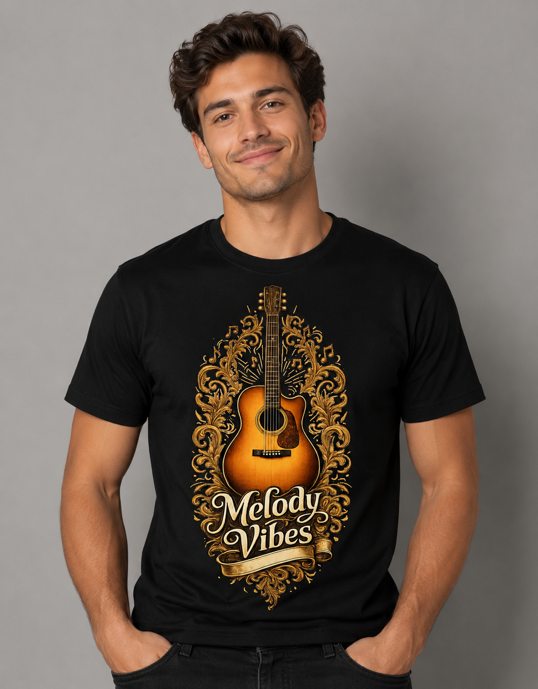 Melody Vibes Acoustic Guitar Unisex Classic Crew Art T-Shirt