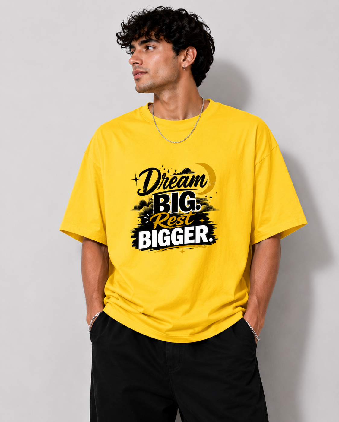 Dream Big Rest Bigger Motivational Graphic  Unisex Oversized  T-Shirt