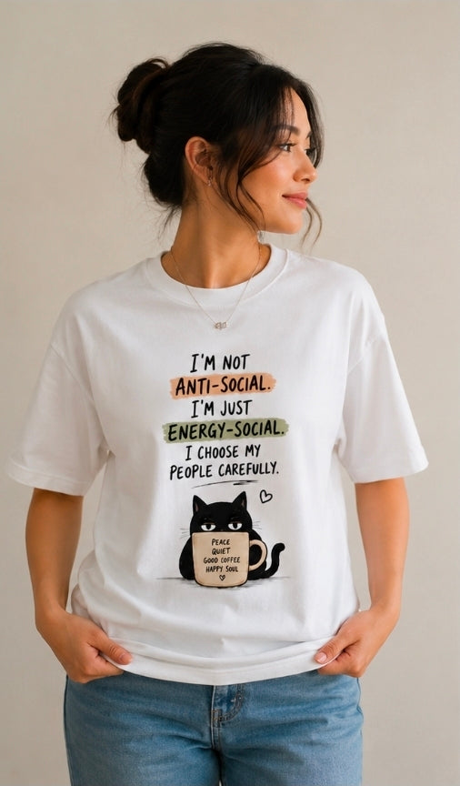 Energy Social Oversized White Graphic T-Shirt for UNISEX