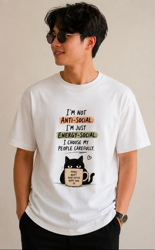 Energy Social Oversized White Graphic T-Shirt for UNISEX