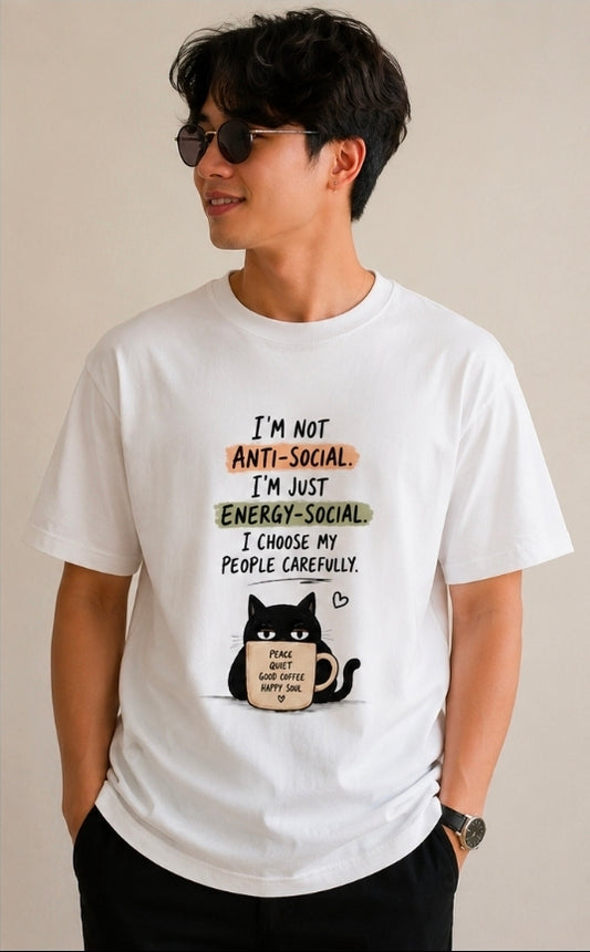 Energy Social Oversized White Graphic T-Shirt for UNISEX