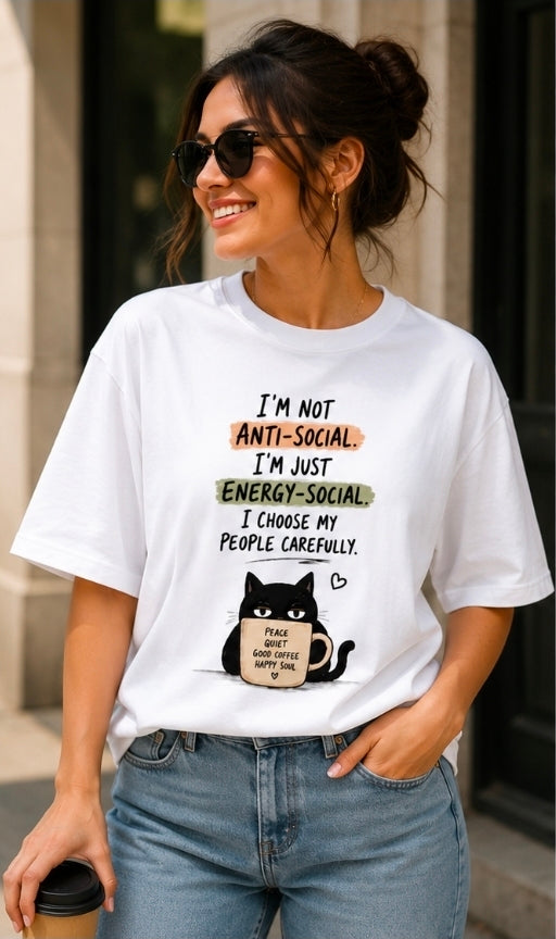 Energy Social Oversized White Graphic T-Shirt for UNISEX