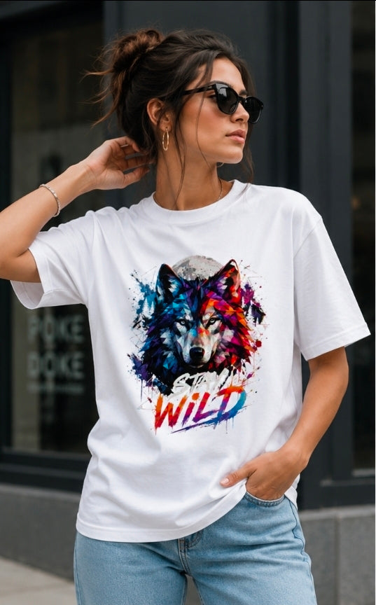 Stay Wild Black Wolf Graphic T-Shirt for UNISEX