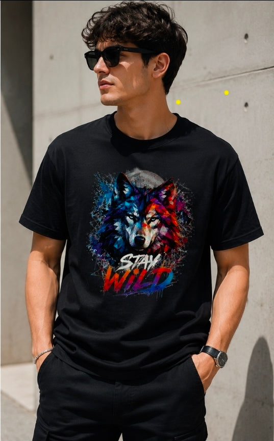 Stay Wild Black Wolf Graphic T-Shirt for UNISEX