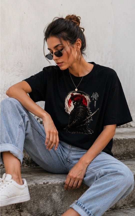 Samurai Spirit Oversized White Graphic T-Shirt for UNISEX