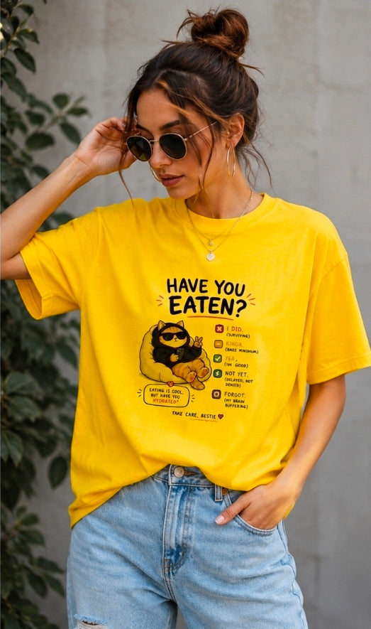 Have You Eaten? Oversized White Cute Graphic T-Shirt for UNISEX
