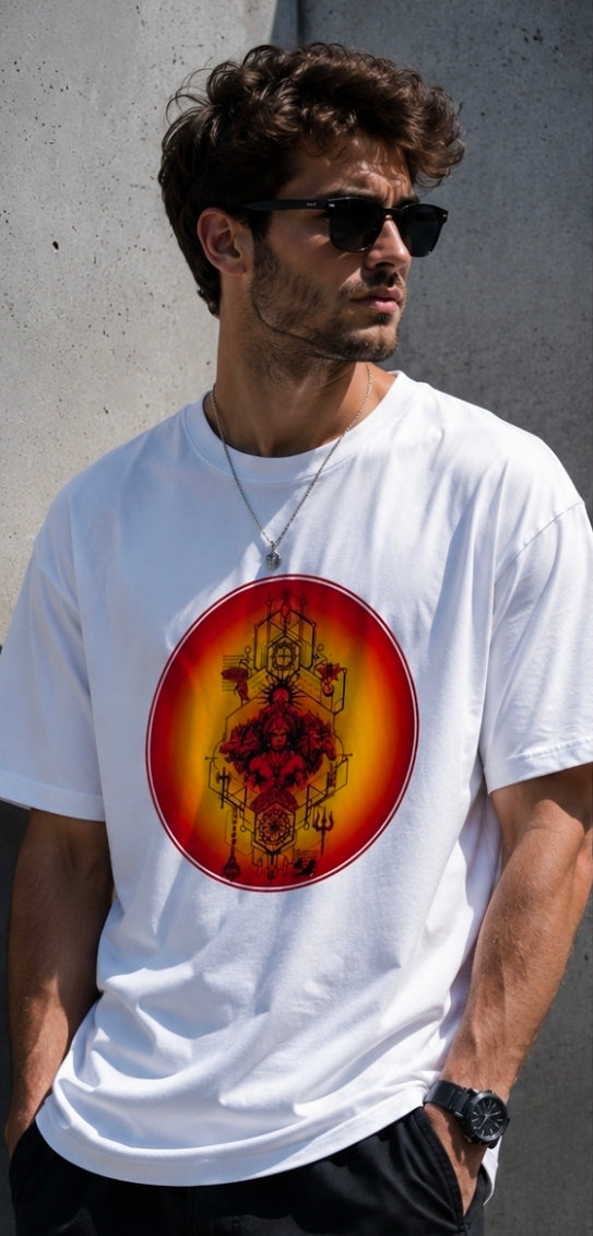 Divine Energy Oversized White Spiritual Graphic T-Shirt for