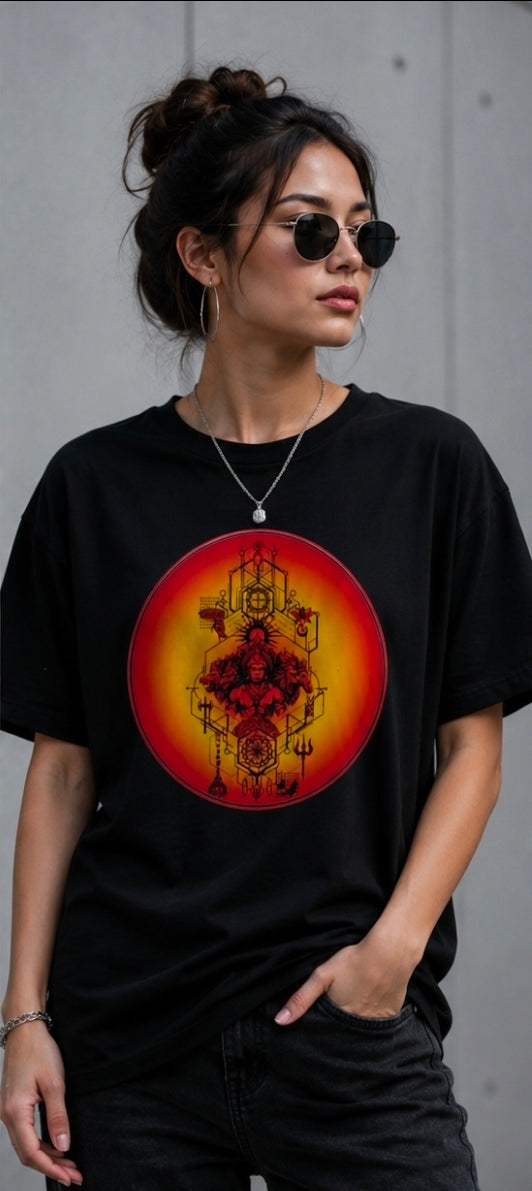 Divine Energy Oversized White Spiritual Graphic T-Shirt for