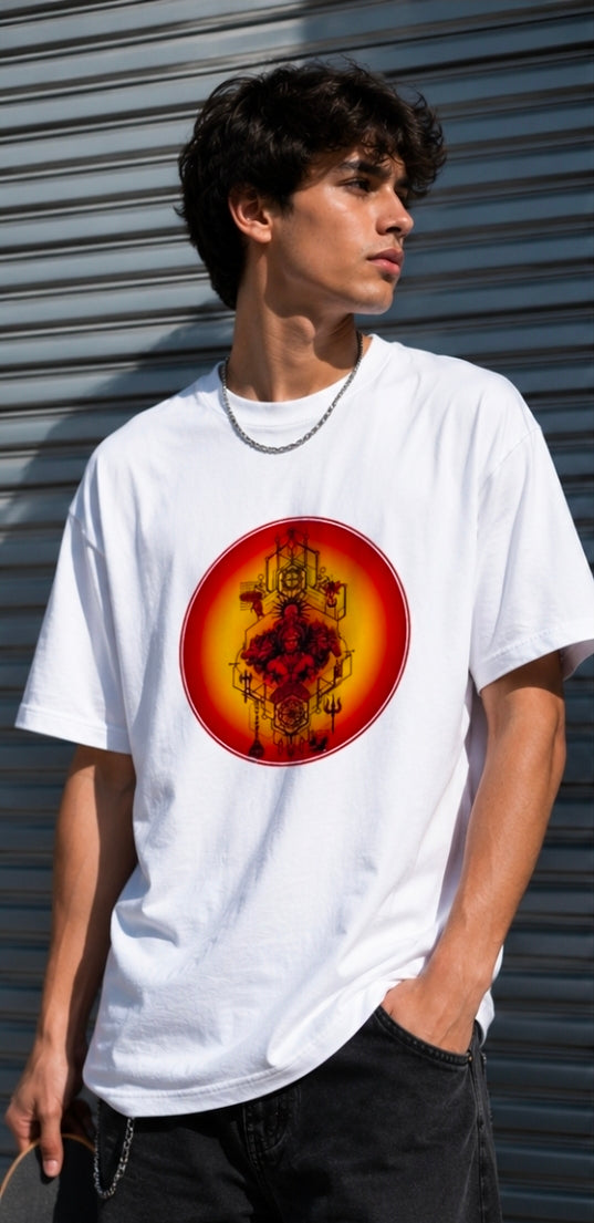 Divine Energy Oversized White Spiritual Graphic T-Shirt for