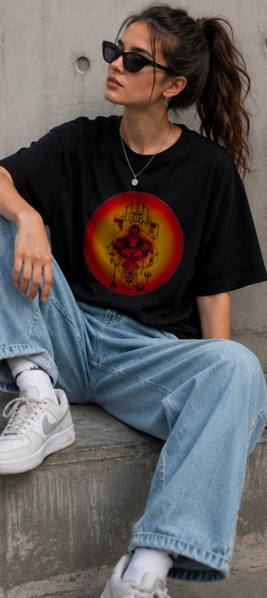Divine Energy Oversized White Spiritual Graphic T-Shirt for