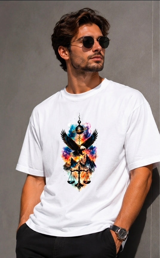 Cosmic Justice Oversized White Graphic T-Shirt for UNISEX