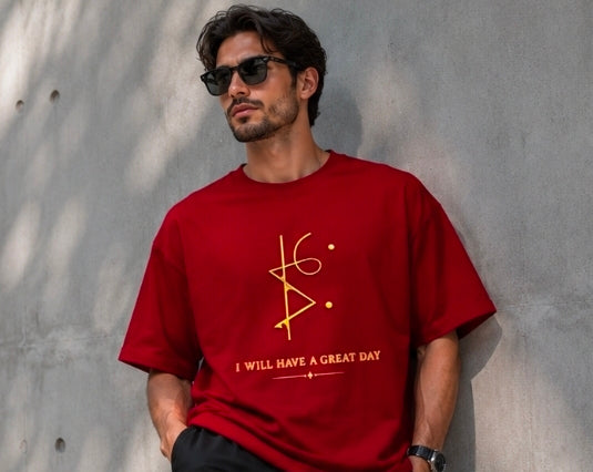 I Will Have a Great Day Oversized Yellow Minimal Graphic T-Shirt for UNISEX