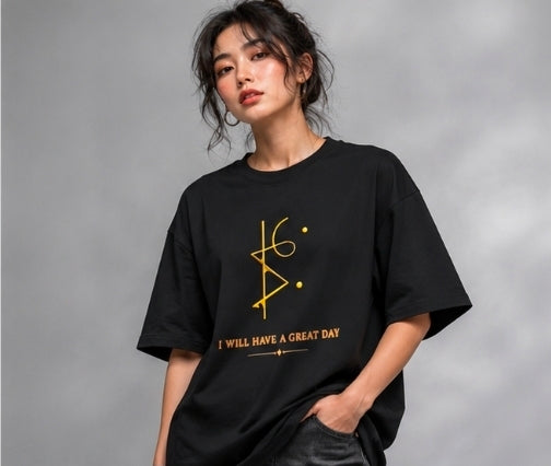 I Will Have a Great Day Oversized Yellow Minimal Graphic T-Shirt for UNISEX