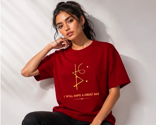 I Will Have a Great Day Oversized Yellow Minimal Graphic T-Shirt for UNISEX