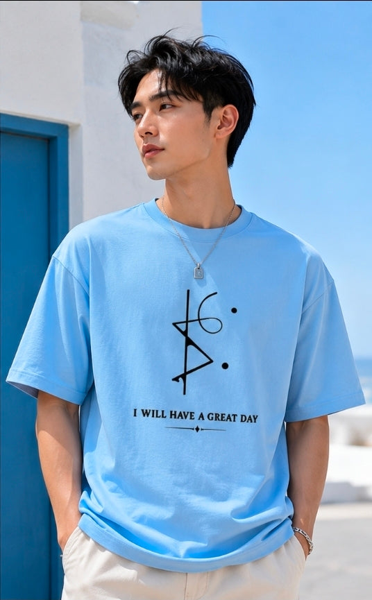 I Will Have a Great Day Oversized Yellow Minimal Graphic T-Shirt for UNISEX