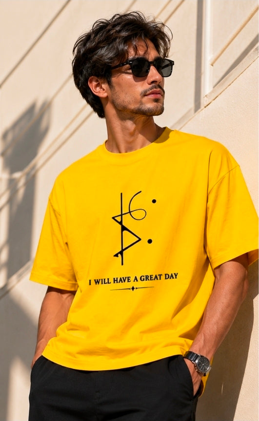 I Will Have a Great Day Oversized Yellow Minimal Graphic T-Shirt for UNISEX