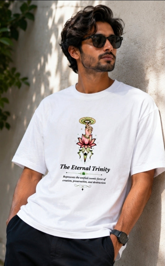 The Eternal Trinity Oversized White Spiritual Graphic T-Shirt for UNISEX