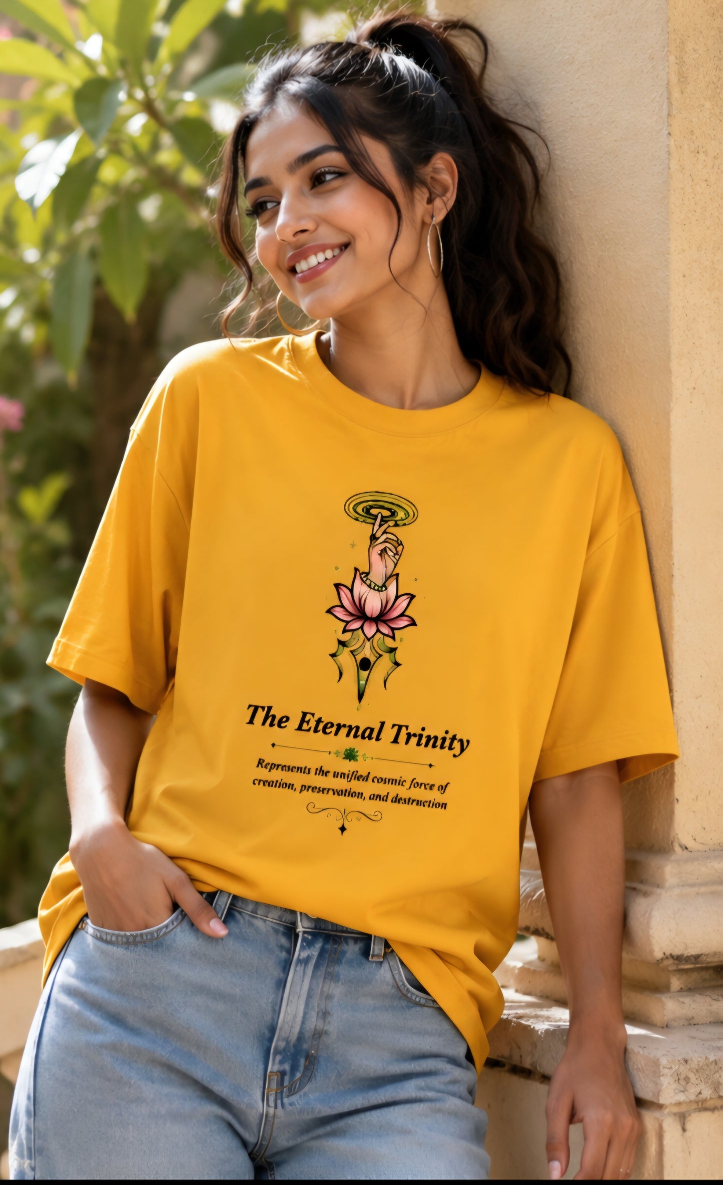 The Eternal Trinity Oversized White Spiritual Graphic T-Shirt for UNISEX