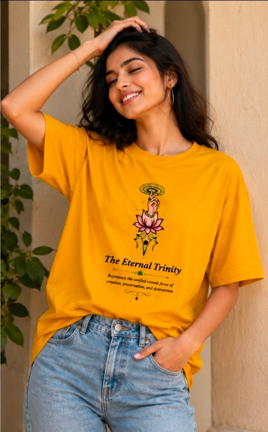 The Eternal Trinity Oversized White Spiritual Graphic T-Shirt for UNISEX
