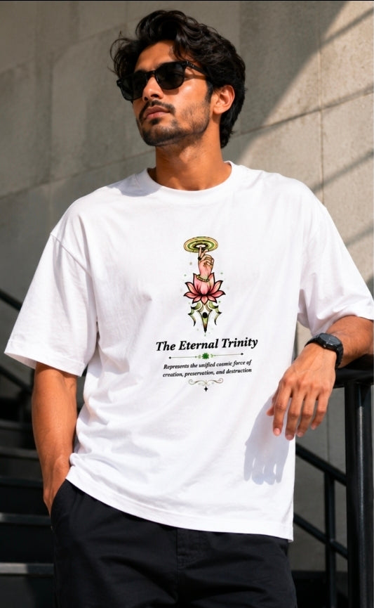 The Eternal Trinity Oversized White Spiritual Graphic T-Shirt for UNISEX