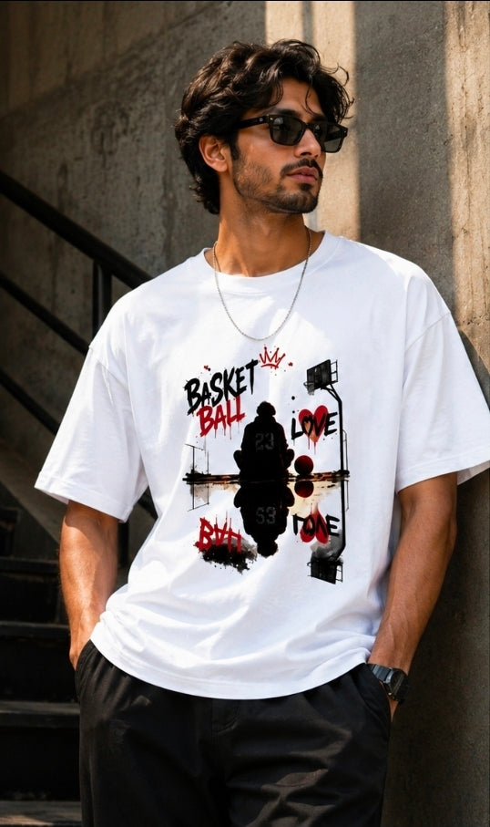 Basketball Love Oversized White Graphic T-Shirt For UNISEX