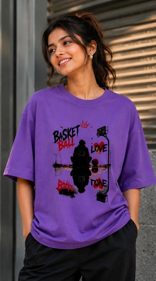 Basketball Love Oversized White Graphic T-Shirt For UNISEX