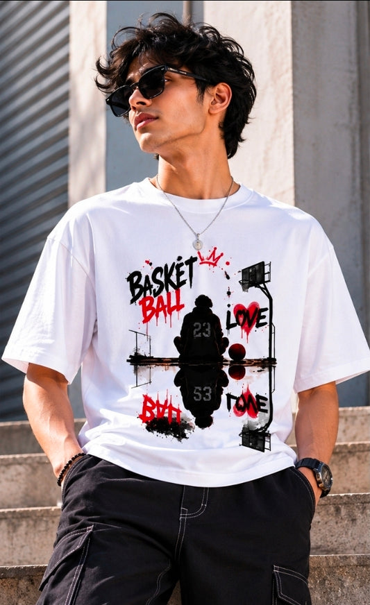 Basketball Love Oversized White Graphic T-Shirt For UNISEX