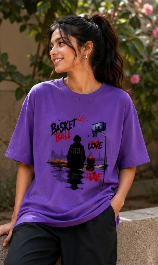 Basketball Love Oversized White Graphic T-Shirt For UNISEX