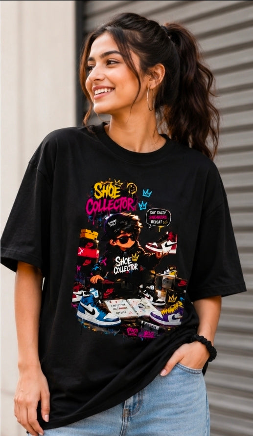 Shoe Collector Oversized Black Graphic T-Shirt for UNISEX