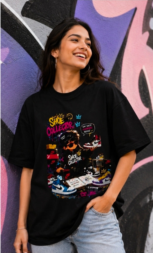 Shoe Collector Oversized Black Graphic T-Shirt for UNISEX