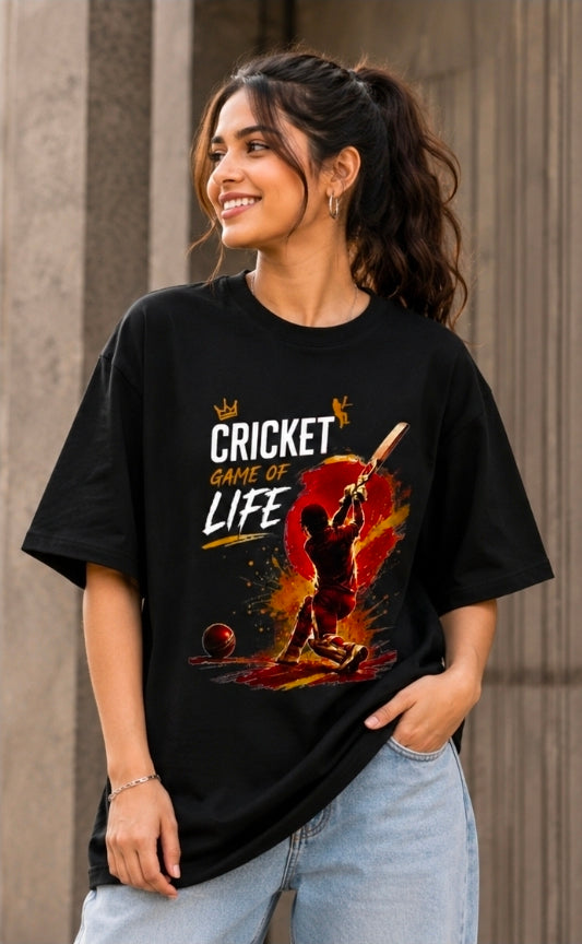 Cricket Game of Life Oversized Yellow T-Shirt for UNISEX