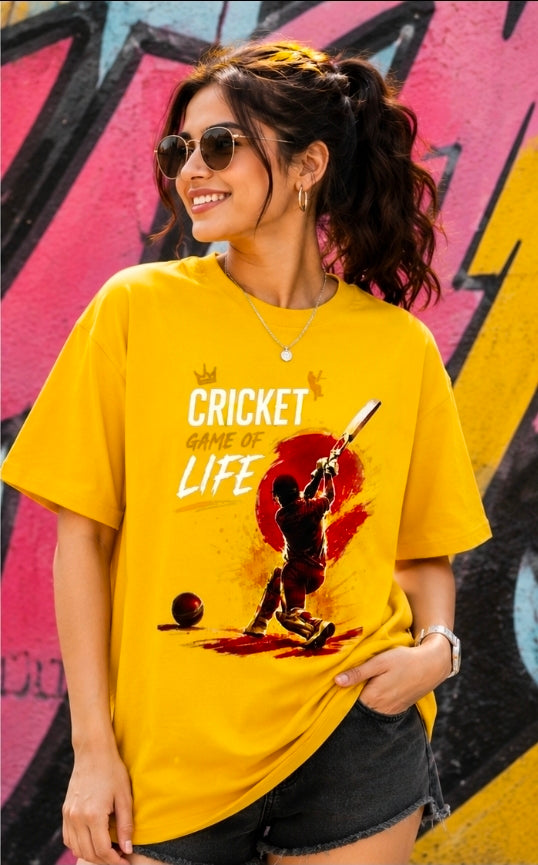 Cricket Game of Life Oversized Yellow T-Shirt for UNISEX