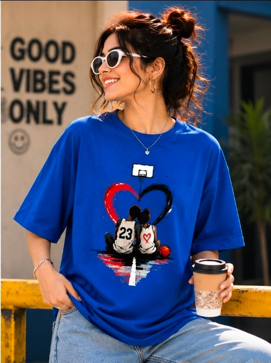 Basketball Love Oversized Graphic T-Shirt – Sports Couple Aesthetic Tee