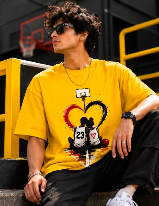 Basketball Love Oversized Graphic T-Shirt – Sports Couple Aesthetic Tee