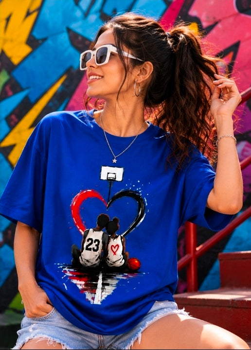 Basketball Love Oversized Graphic T-Shirt – Sports Couple Aesthetic Tee