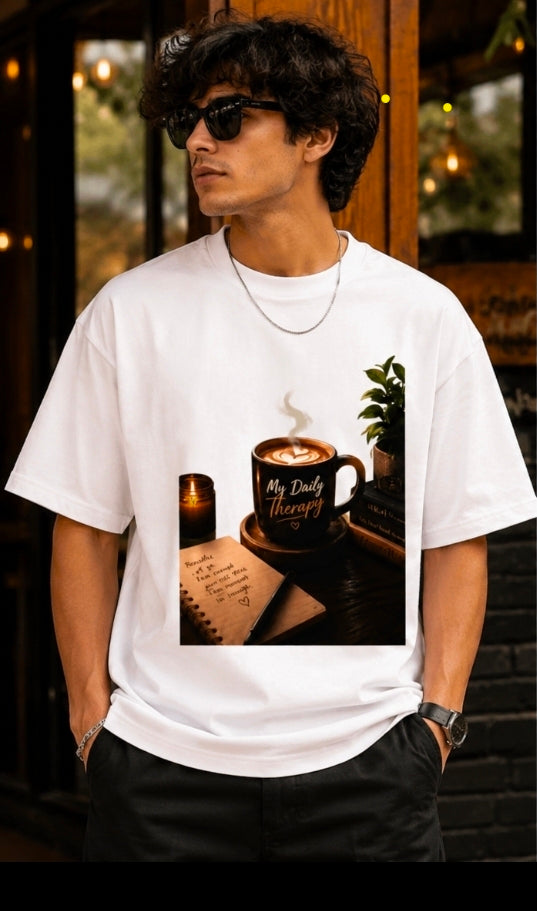 My Daily Therapy Coffee Oversized T-Shirt – Aesthetic Café Graphic Tee