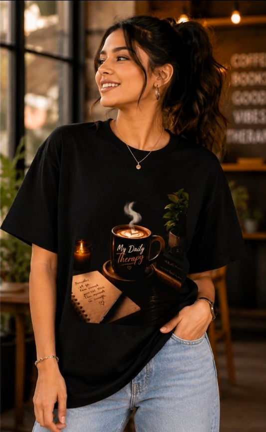 My Daily Therapy Coffee Oversized T-Shirt – Aesthetic Café Graphic Tee