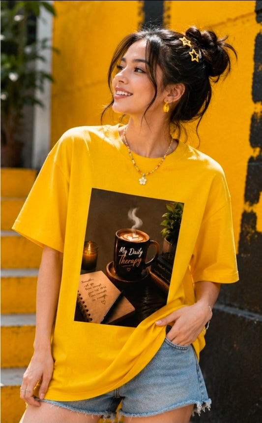 My Daily Therapy Coffee Oversized T-Shirt – Aesthetic Café Graphic Tee