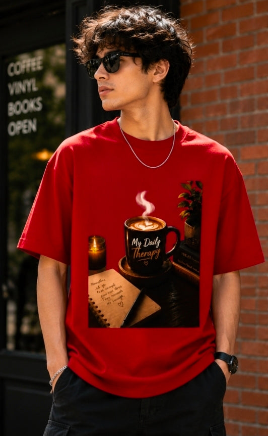 My Daily Therapy Coffee Oversized T-Shirt – Aesthetic Café Graphic Tee