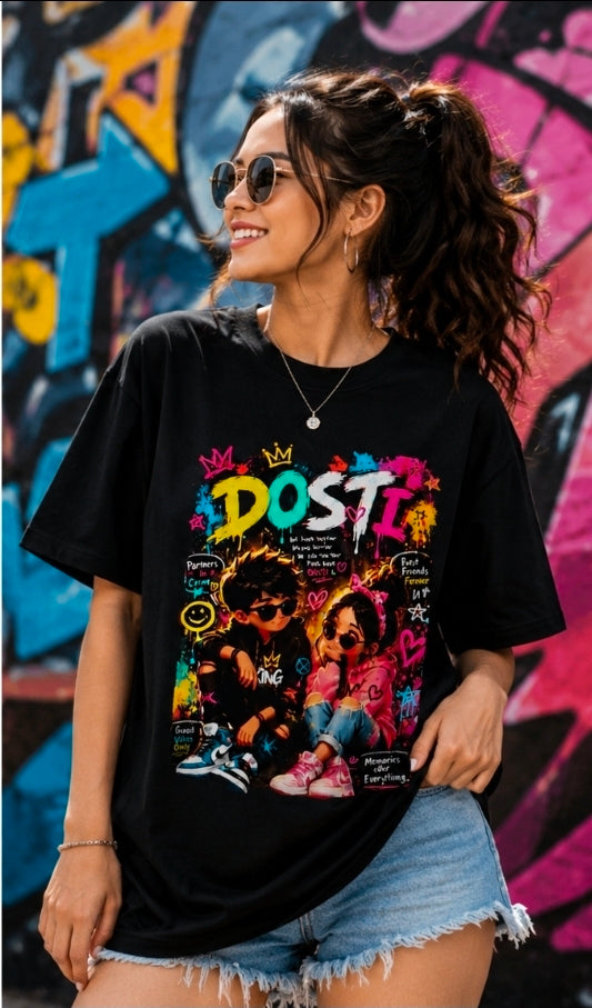 Dosti Anime Graphic Oversized T-Shirt – Friendship Streetwear Tee