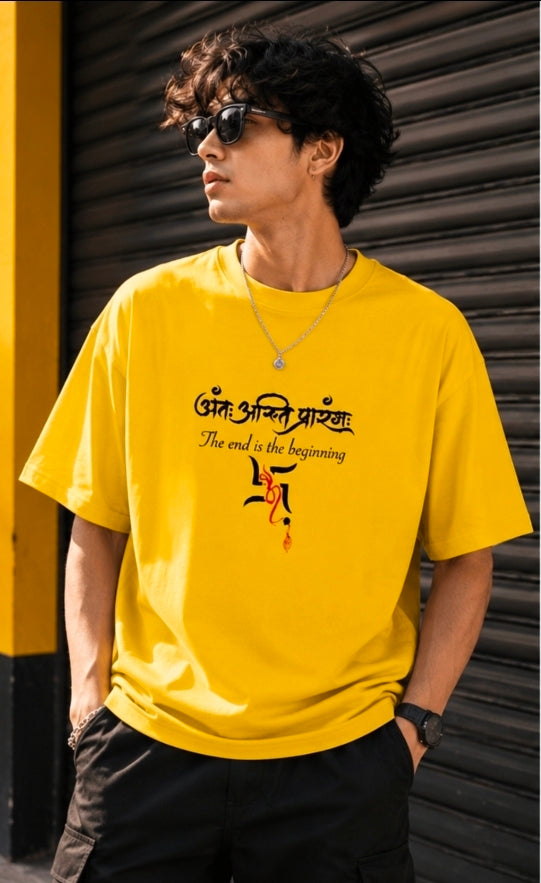 Mahadev Sanskrit Oversized T-Shirt – “The End is the Beginning” Graphic Tee
