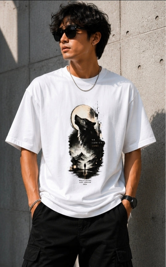 No Comfort Zone Oversized  Wolf Graphic T-Shirt for UNISEX