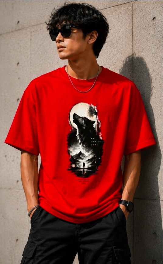 No Comfort Zone Oversized  Wolf Graphic T-Shirt for UNISEX