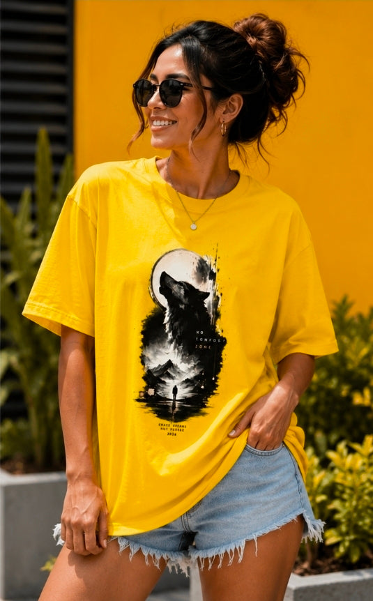 No Comfort Zone Oversized  Wolf Graphic T-Shirt for UNISEX